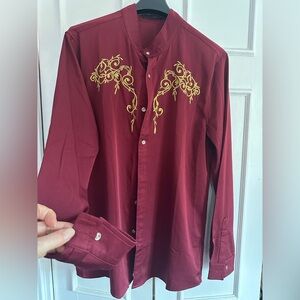 Men's Red / maroon Embroidered Shirt